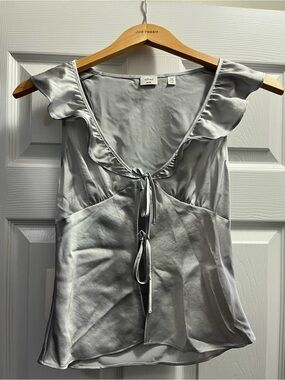 Wilfred Light Gray Silk-Blend Tank with Ruffle Tie Detail